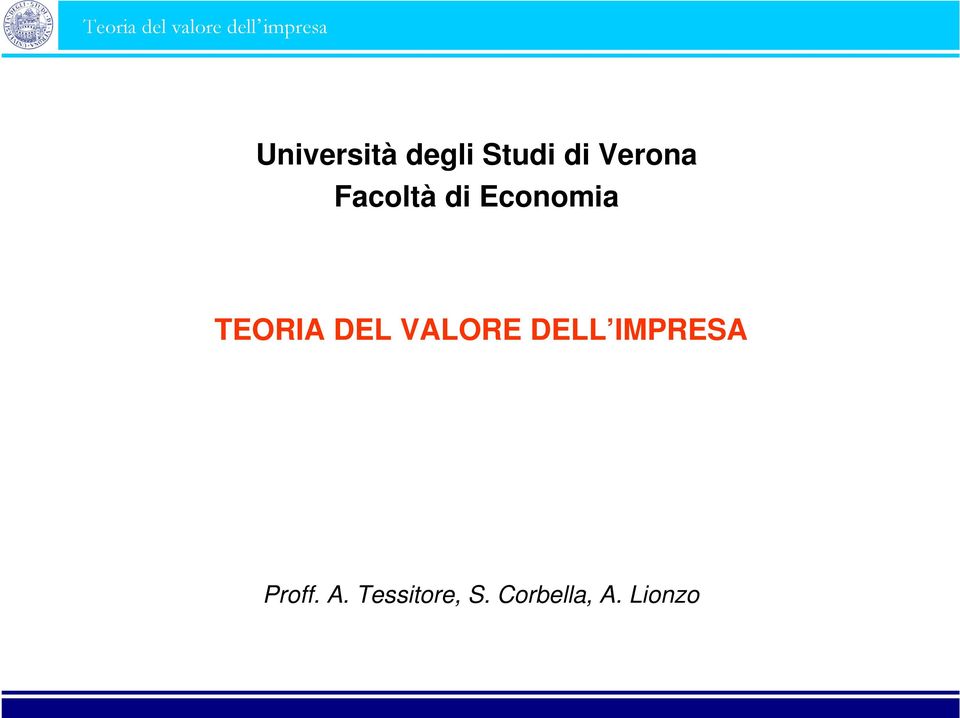 TEORIA DEL VALORE DELL IMPRESA