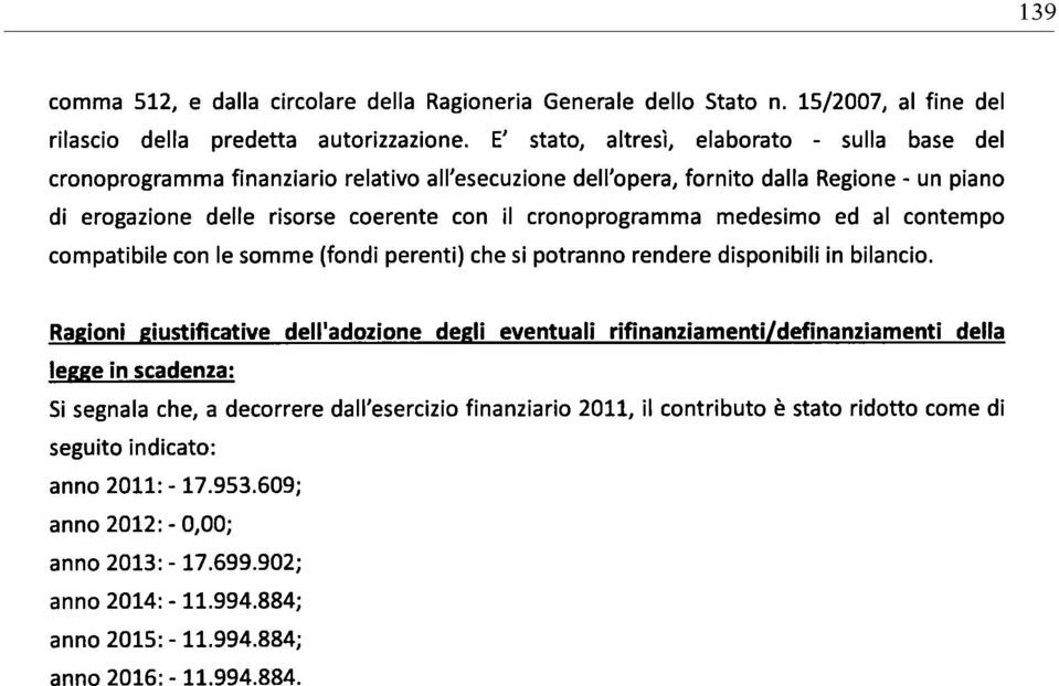 cronoprogramma medesimo ed al contempo compatibile con le somme (fondi perenti) che si potranno rendere disponibili in bilancio.