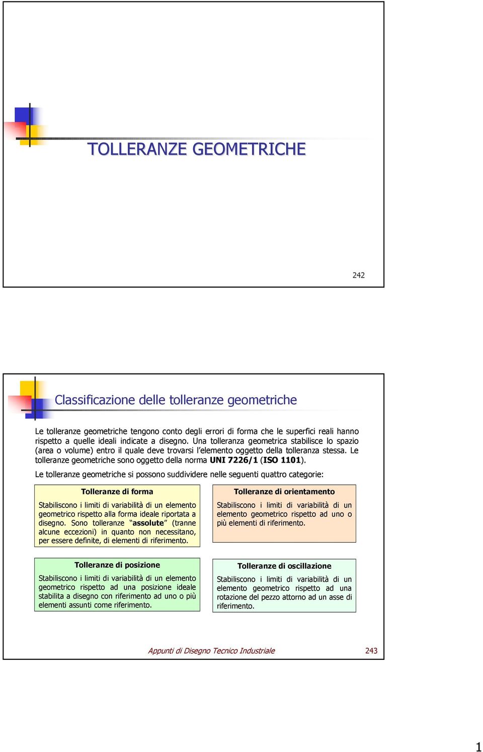 Le tolleranze geometriche sono oggetto della norma UNI 7226/1 (ISO 1101).