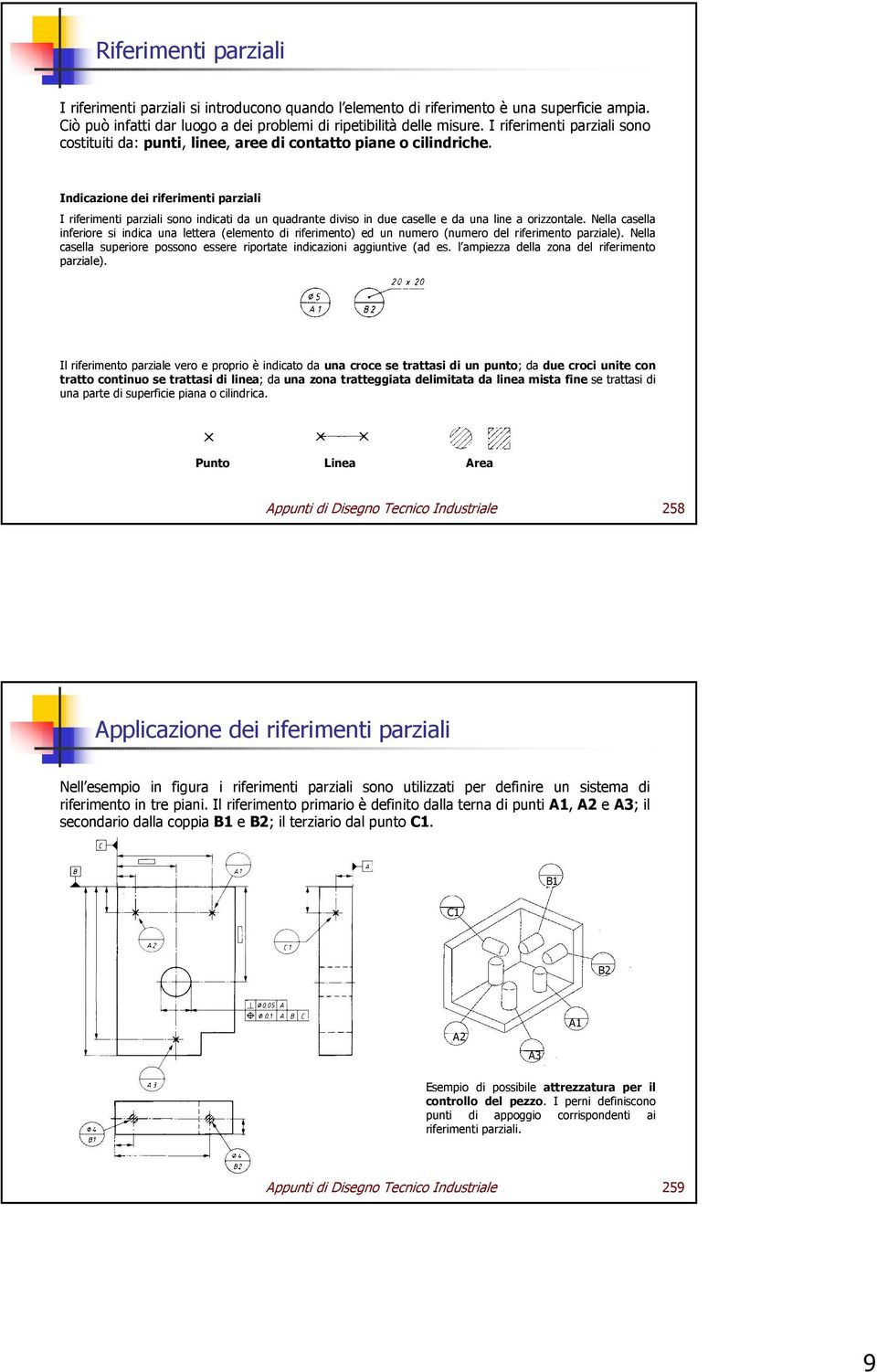 Indicazione dei riferimenti parziali I riferimenti parziali sono indicati da un quadrante diviso in due caselle e da una line a orizzontale.