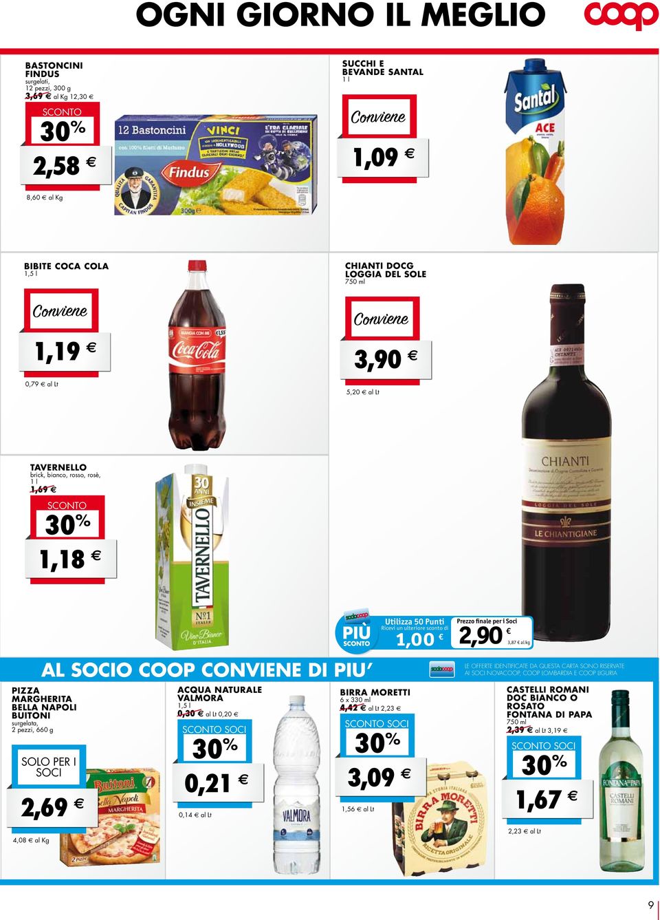 Kg ACQUA NATURALE VALMORA 1,5 l 0,30 al Lt 0,20 SOCI 0,21 0,14 al Lt BIRRA MORETTI 6 x 330 ml 4,42 al Lt 2,23 SOCI 3,09 1,56 al Lt Utilizza 50 Punti Ricevi un ulteriore sconto di 1,00 Prezzo finale