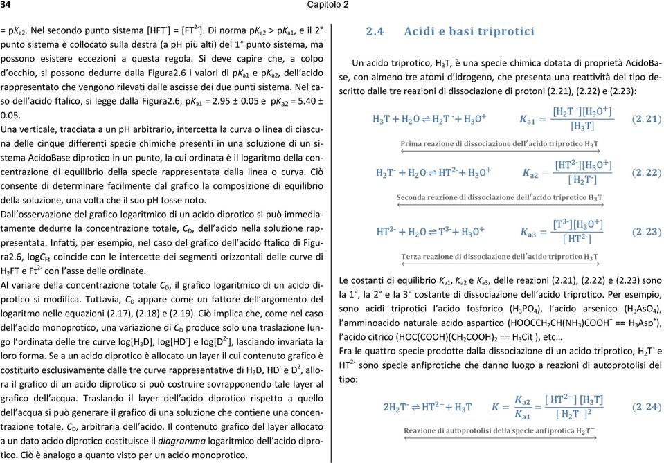 Si deve capire che, a colpo d occhio, si possono dedurre dalla Figura2.6 i valori di pk a1 e pk a2, dell acido rappresentato che vengono rilevati dalle ascisse dei due punti sistema.