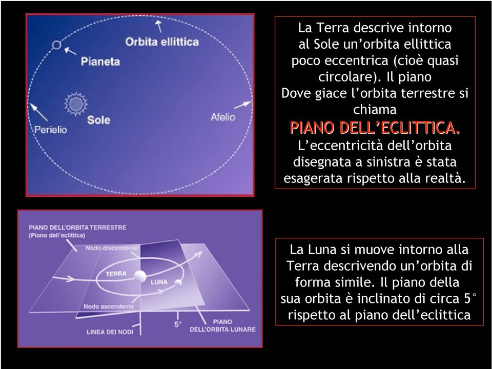 ECLITTICA. L eccentricità dell orbita disegnata a sinistra è stata esagerata rispetto alla realtà.