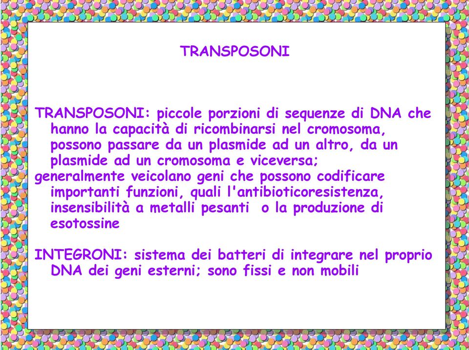 che possono codificare importanti funzioni, quali l'antibioticoresistenza, insensibilità a metalli pesanti o la