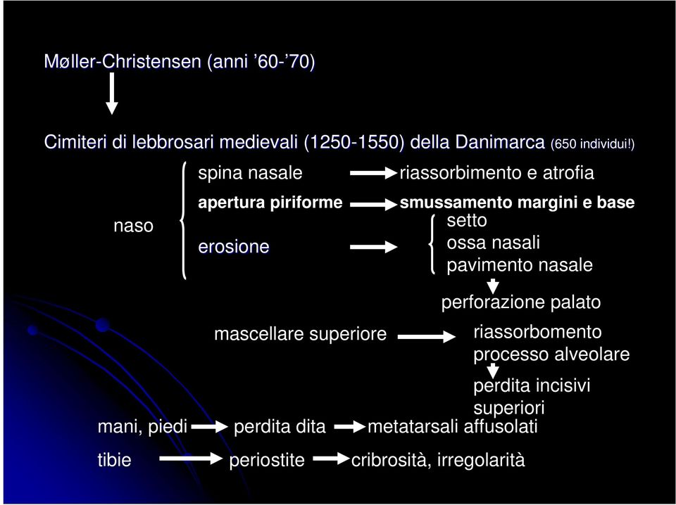 ) naso spina nasale apertura piriforme erosione mascellare superiore riassorbimento e atrofia smussamento