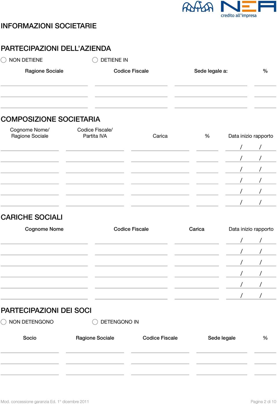 inizio rapporto Cognome Nome Codice Fiscale Carica Data inizio rapporto PARTECIPAZIONI DEI SOCI NON DETENGONO