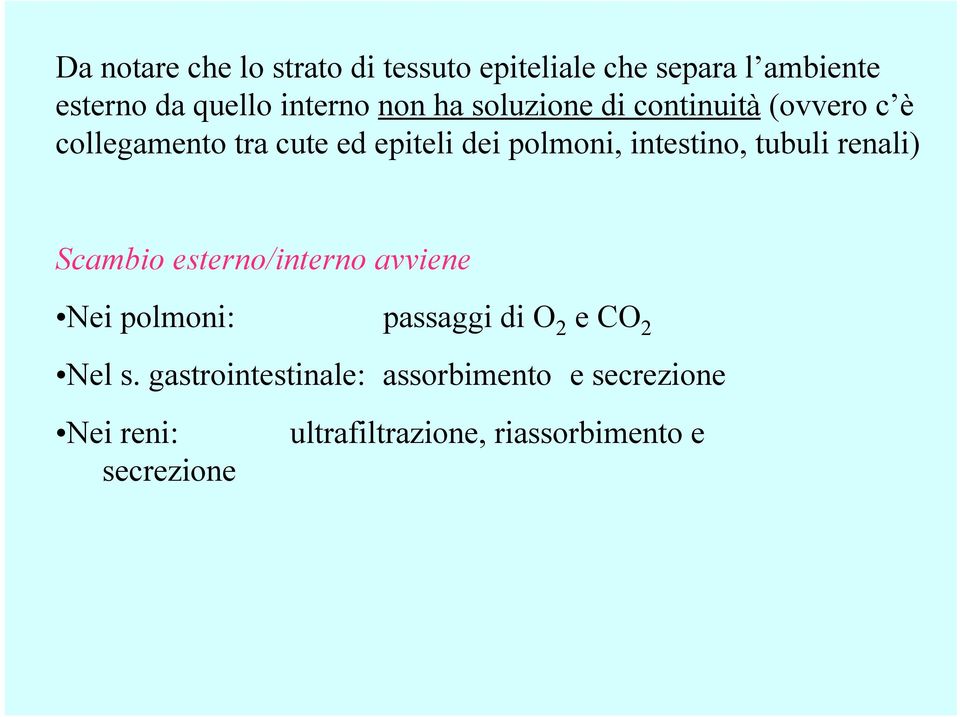 intestino, tubuli renali) Scambio esterno/interno avviene Nei polmoni: passaggi di O 2 e CO 2