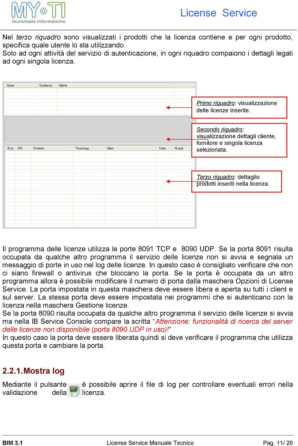 Secondo riquadro: visualizzazione dettagli cliente, fornitore e singola licenza selezionata. Terzo riquadro: dettaglio prodotti inseriti nella licenza.