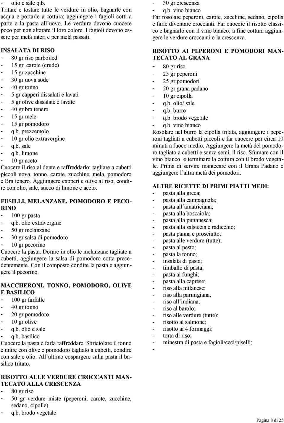 carote (crude) - 15 gr zucchine - 30 gr uova sode - 40 gr tonno - 5 gr capperi dissalati e lavati - 5 gr olive dissalate e lavate - 40 gr bra tenero - 15 gr mele - 15 gr pomodoro - q.b. prezzemolo - 10 gr olio extravergine - q.