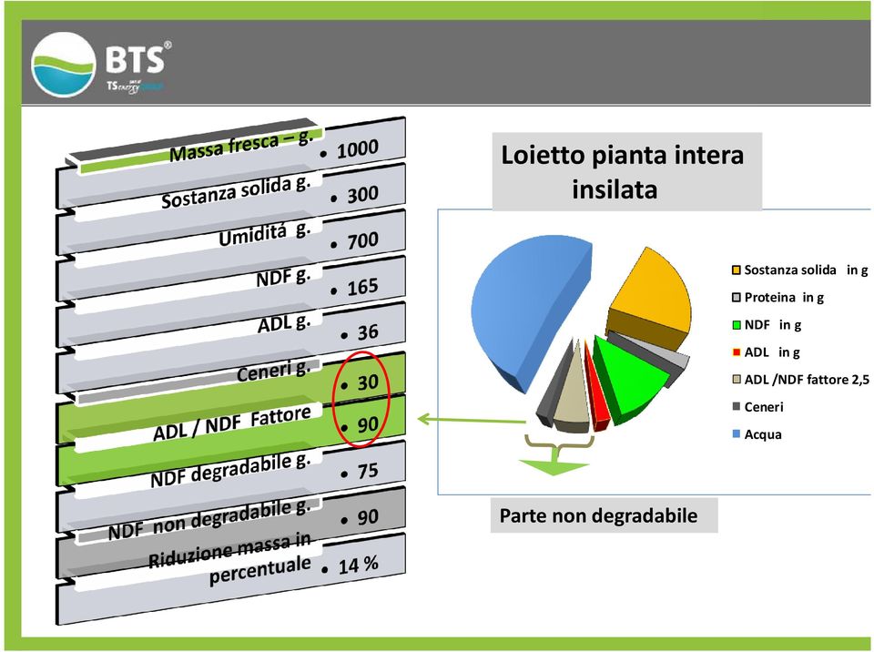 NDF in g ADL in g ADL /NDF fattore