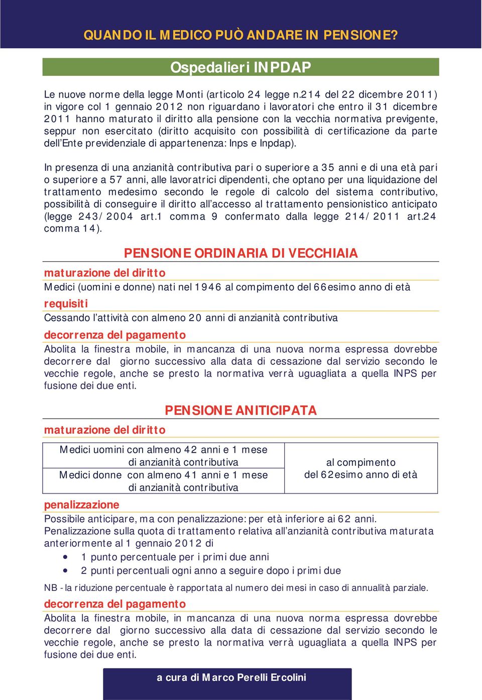 non esercitato (diritto acquisito con possibilità di certificazione da parte dell Ente previdenziale di appartenenza: Inps e Inpdap).