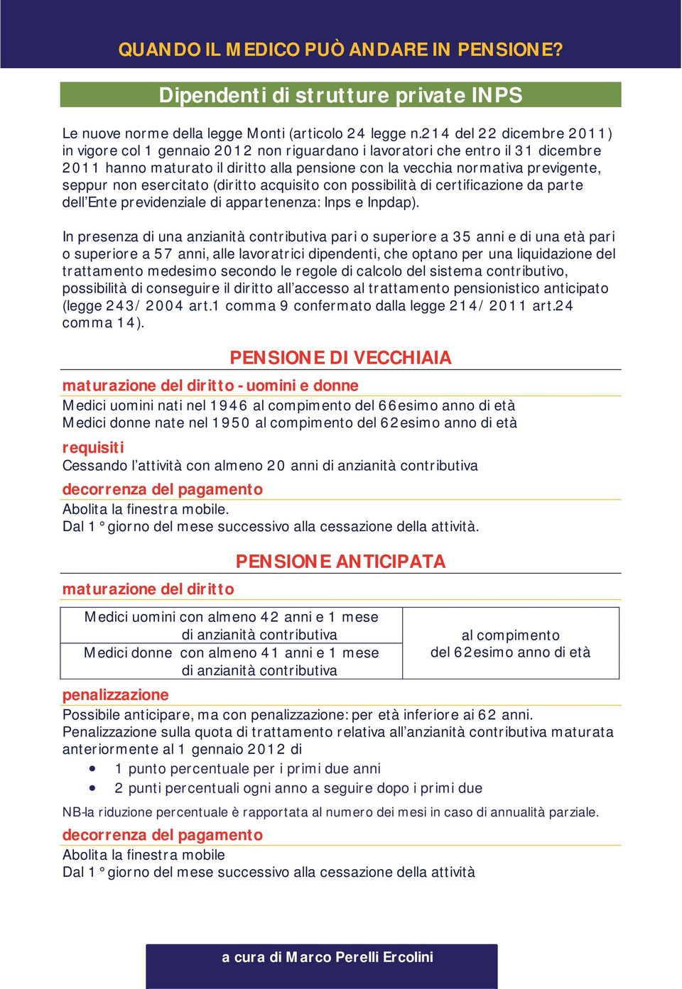 non esercitato (diritto acquisito con possibilità di certificazione da parte dell Ente previdenziale di appartenenza: Inps e Inpdap).