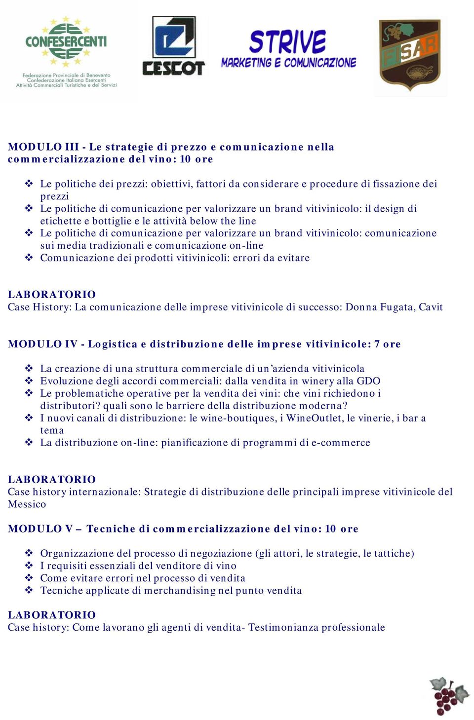 comunicazione sui media tradizionali e comunicazione on-line Comunicazione dei prodotti vitivinicoli: errori da evitare Case History: La comunicazione delle imprese vitivinicole di successo: Donna