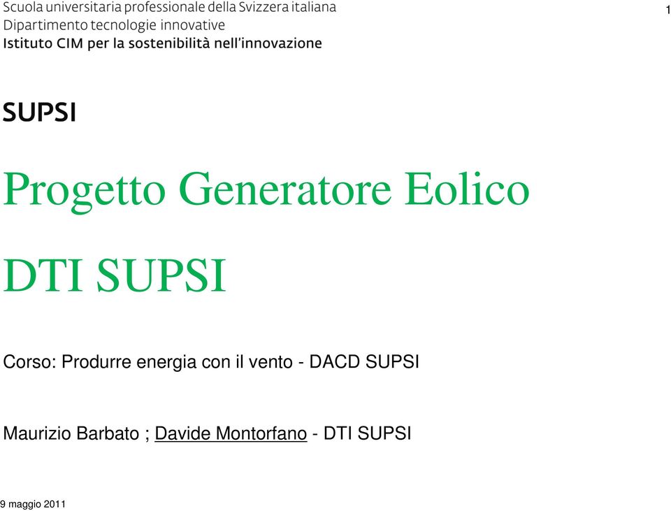 Corso: Produrre energia con il vento - DACD SUPSI