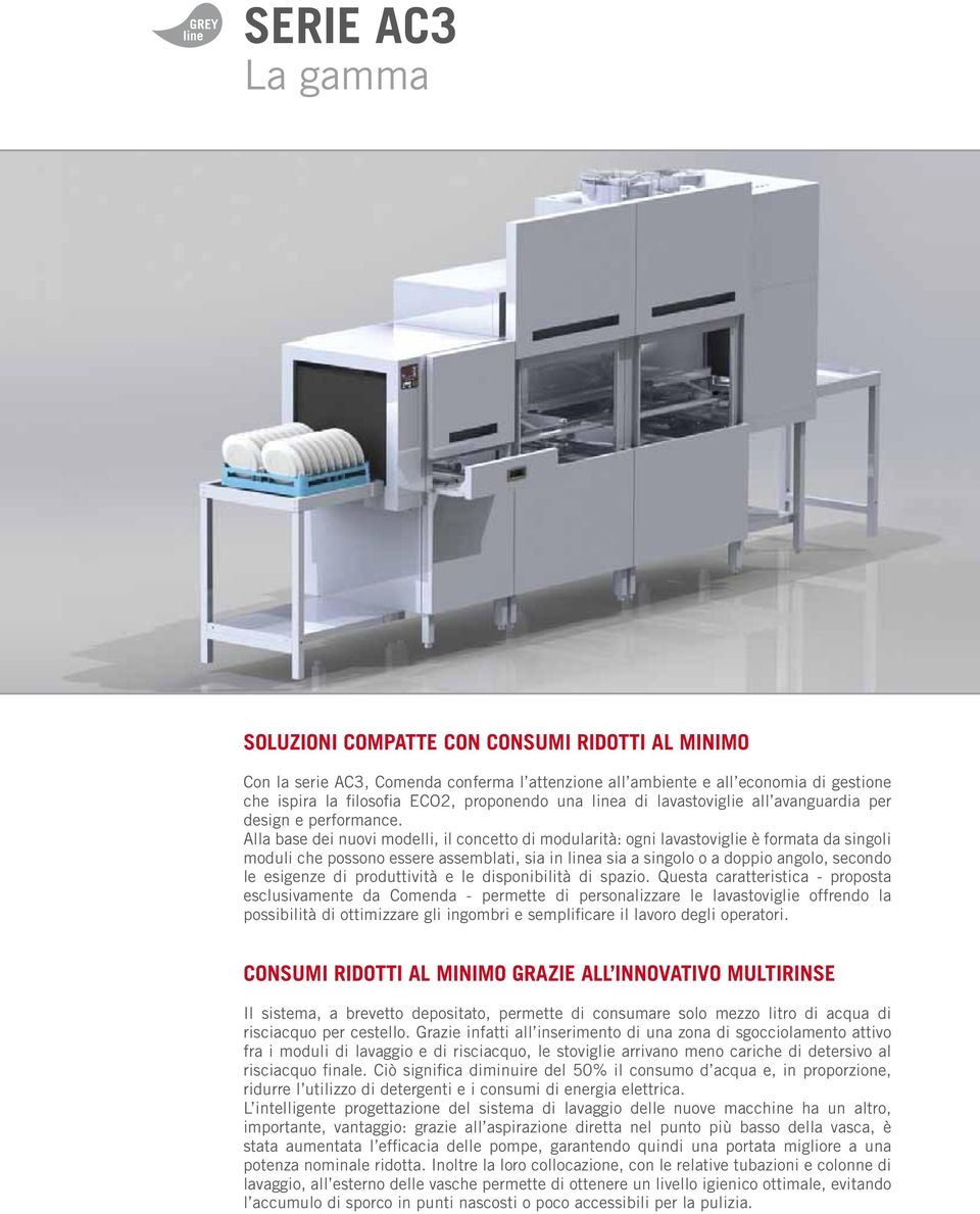 Alla base dei nuovi modelli, il concetto di modularità: ogni lavastoviglie è formata da singoli moduli che possono essere assemblati, sia in linea sia a singolo o a doppio angolo, secondo le esigenze