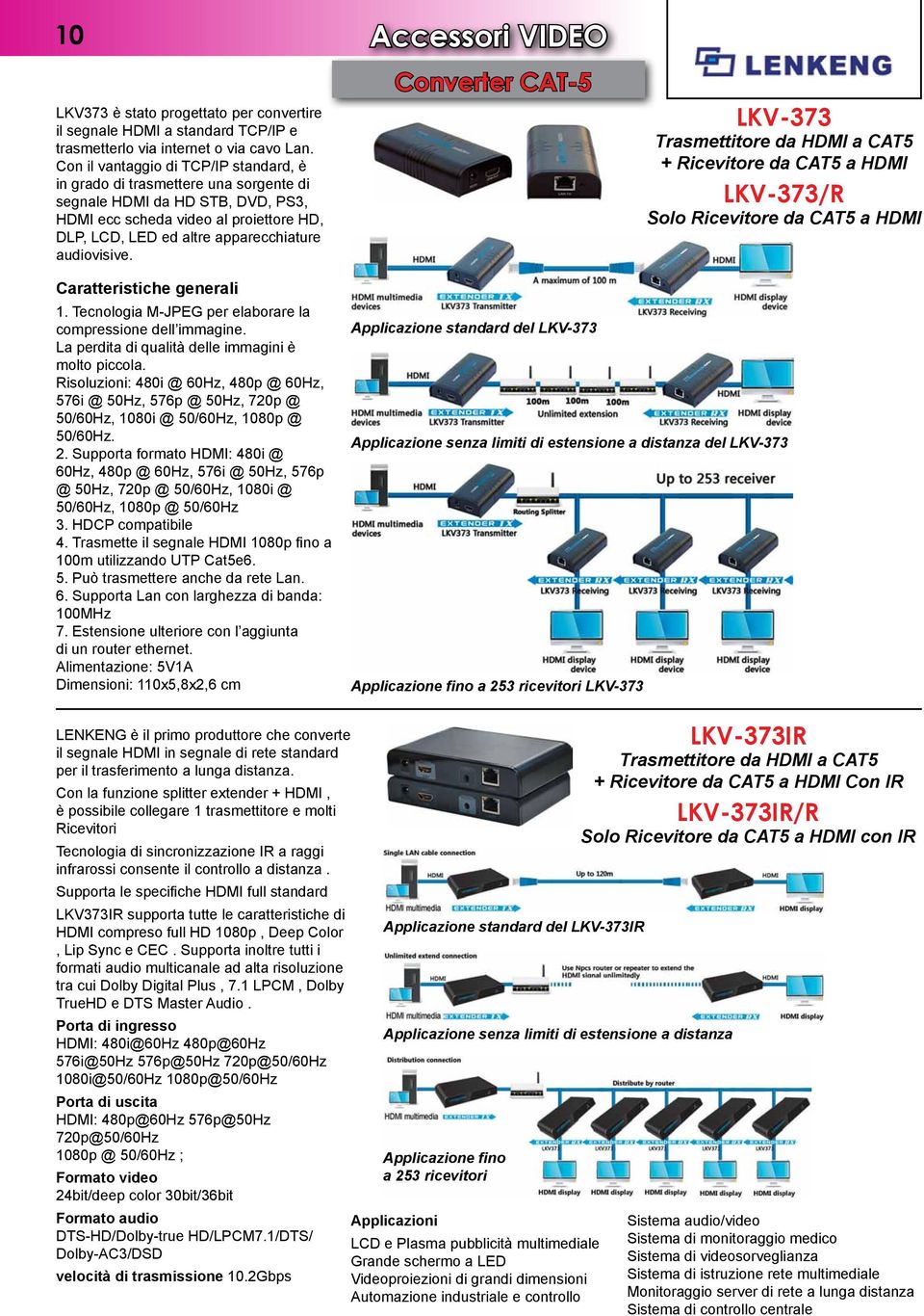 audiovisive. Converter CAT-5 LKV-373 Trasmettitore da HDMI a CAT5 + Ricevitore da CAT5 a HDMI LKV-373/R Solo Ricevitore da CAT5 a HDMI 1. Tecnologia M-JPEG per elaborare la compressione dell immagine.