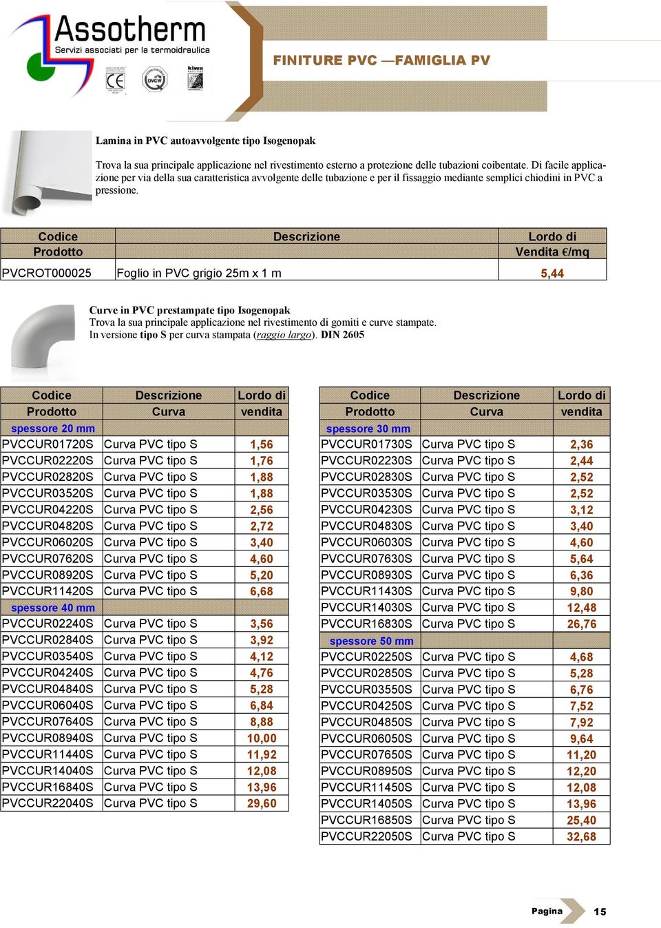 Prodotto Vendita /mq PVCROT000025 Foglio in PVC grigio 25m x 1 m 5,44 Curve in PVC prestampate tipo Isogenopak Trova la sua principale applicazione nel rivestimento di gomiti e curve stampate.