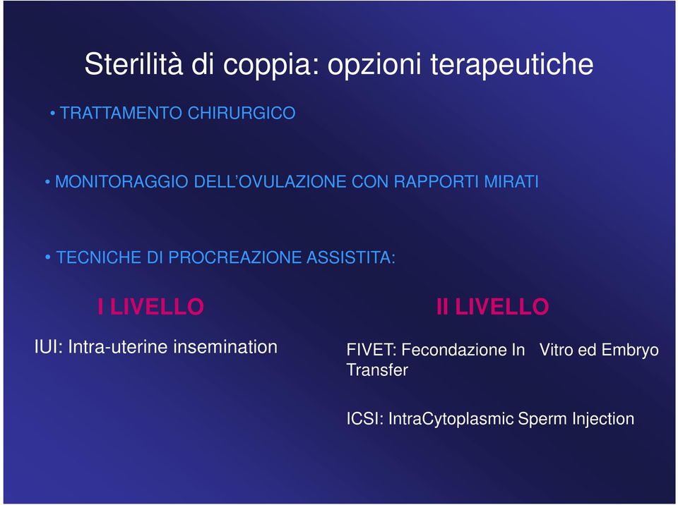 PROCREAZIONE ASSISTITA: I LIVELLO IUI: Intra-uterine insemination II