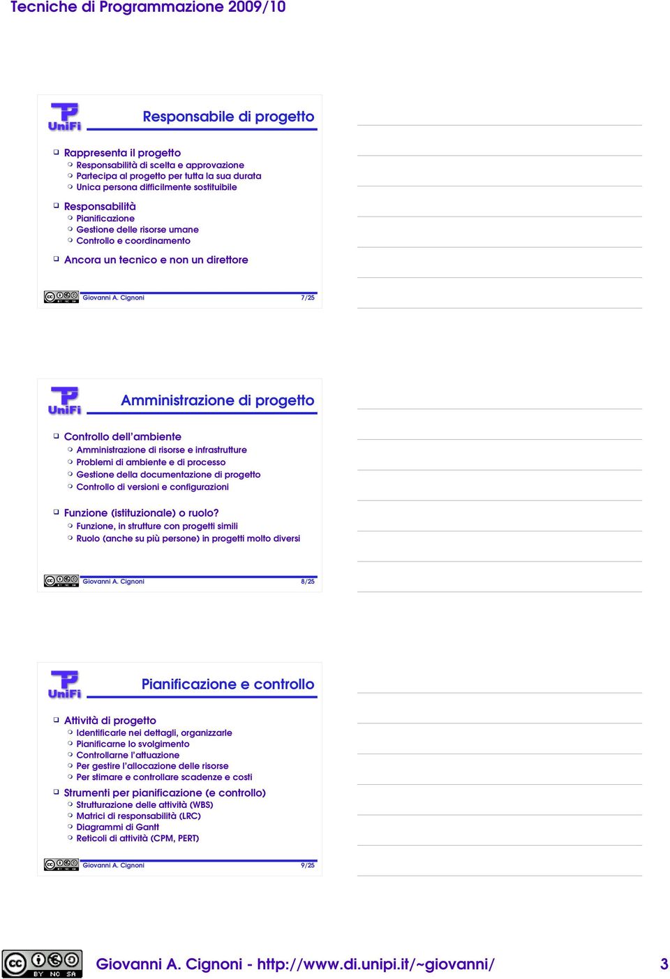 infrastrutture Problemi di ambiente e di processo Gestione della documentazione di progetto Controllo di versioni e configurazioni Funzione (istituzionale) o ruolo?