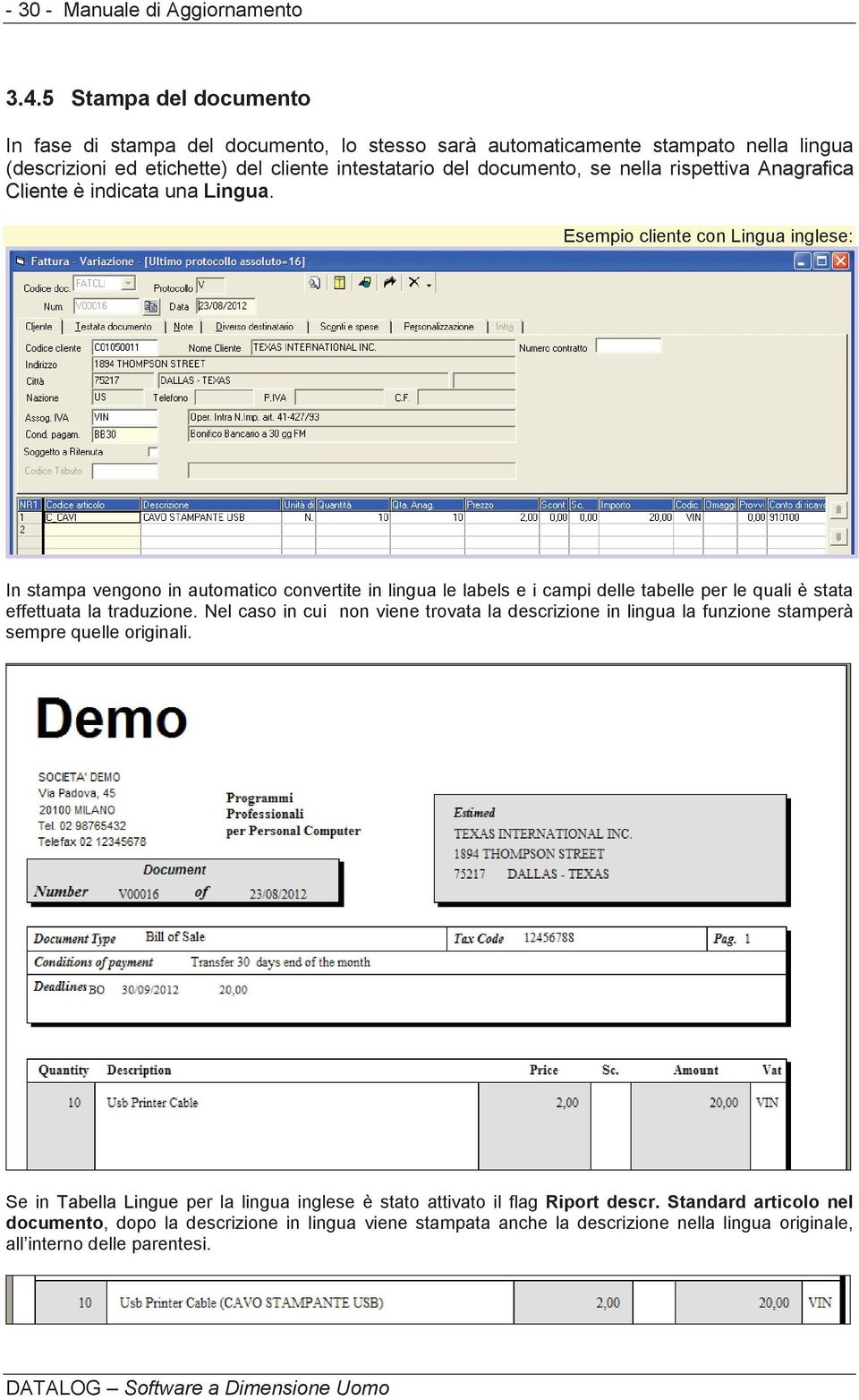 Anagrafica Cliente è indicata una Lingua.