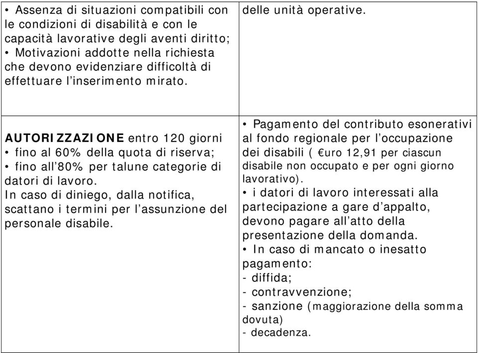 In caso di diniego, dalla notifica, scattano i termini per l assunzione del personale disabile.