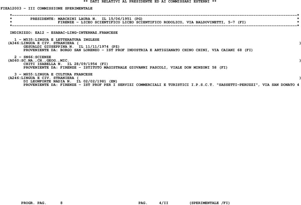 FRANCESE 1 - M535:LINGUA E LETTERATURA INGLESE GESUALDI GIUSEPPINA N.