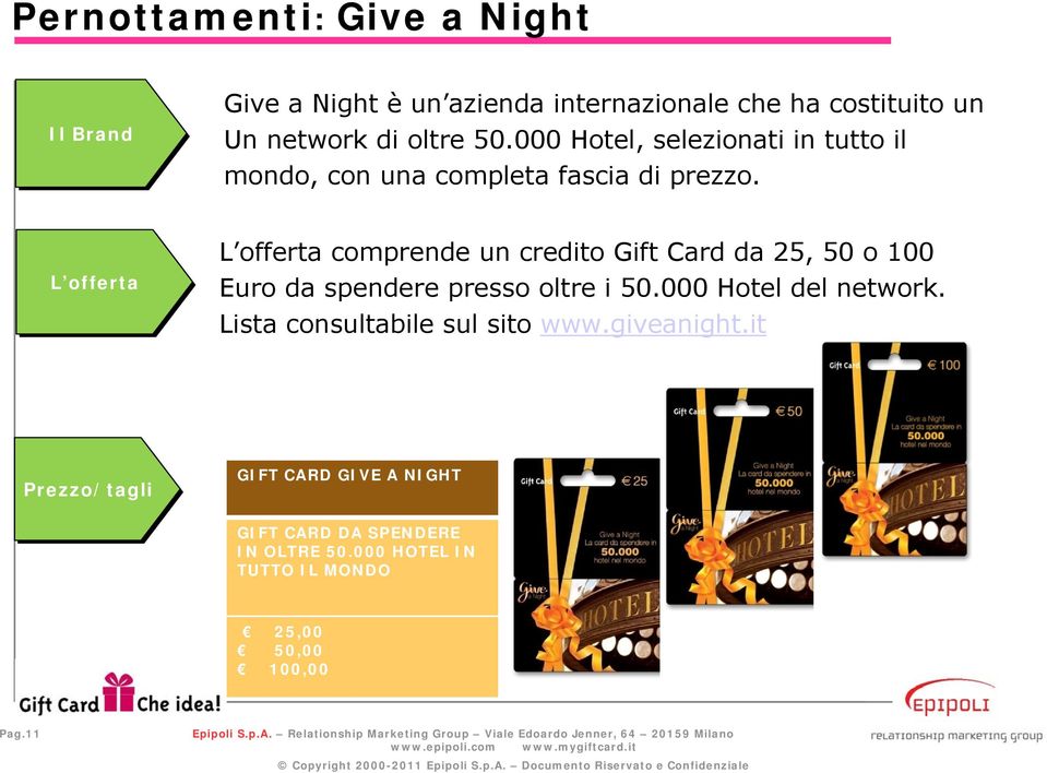 comprende un credito Gift Card da 25, 50 o 100 Euro da spendere presso oltre i 50.000 Hotel del network.