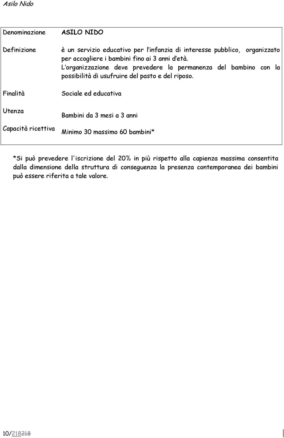 L organizzazione deve prevedere la permanenza del bambino con la possibilità di usufruire del pasto e del riposo.