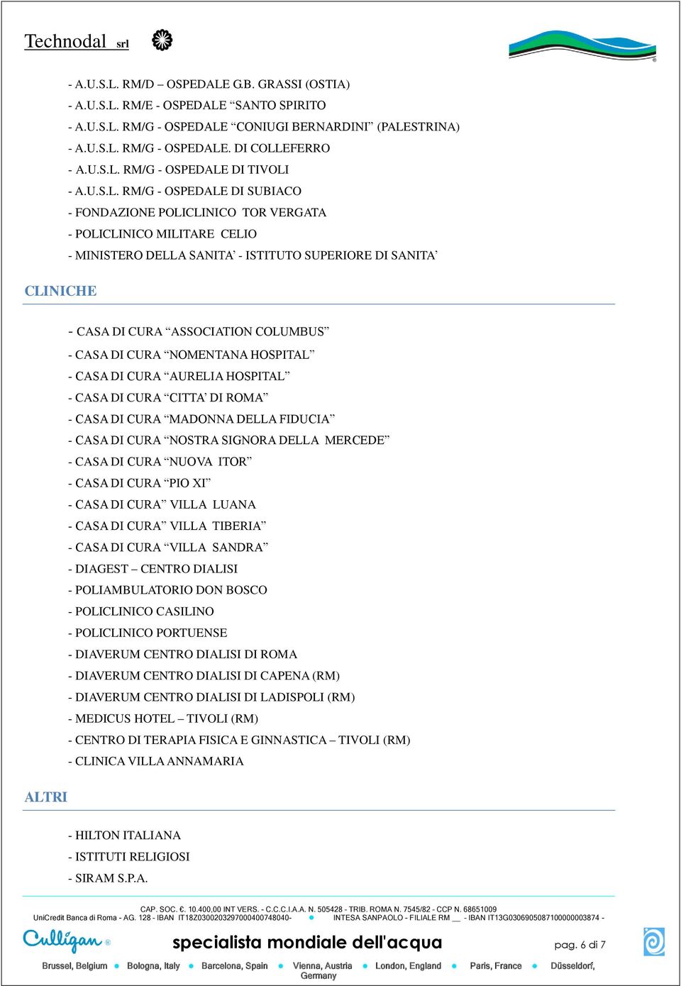 RM/G OSPEDALE DI SUBIACO FONDAZIONE POLICLINICO TOR VERGATA POLICLINICO MILITARE CELIO MINISTERO DELLA SANITA ISTITUTO SUPERIORE DI SANITA ALTRI CASA DI CURA ASSOCIATION COLUMBUS CASA DI CURA