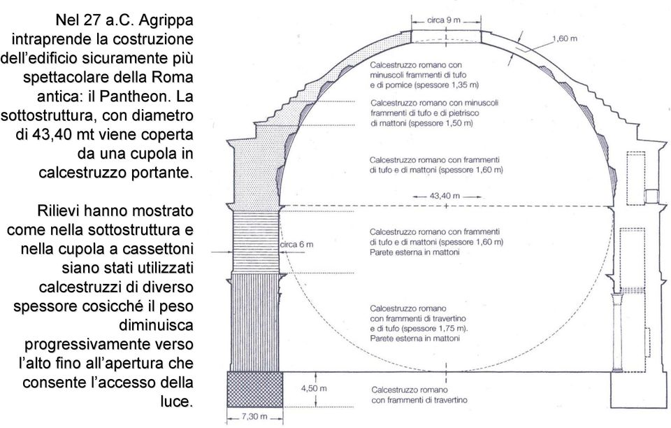 La sottostruttura, con diametro di 43,40 mt viene coperta da una cupola in calcestruzzo portante.
