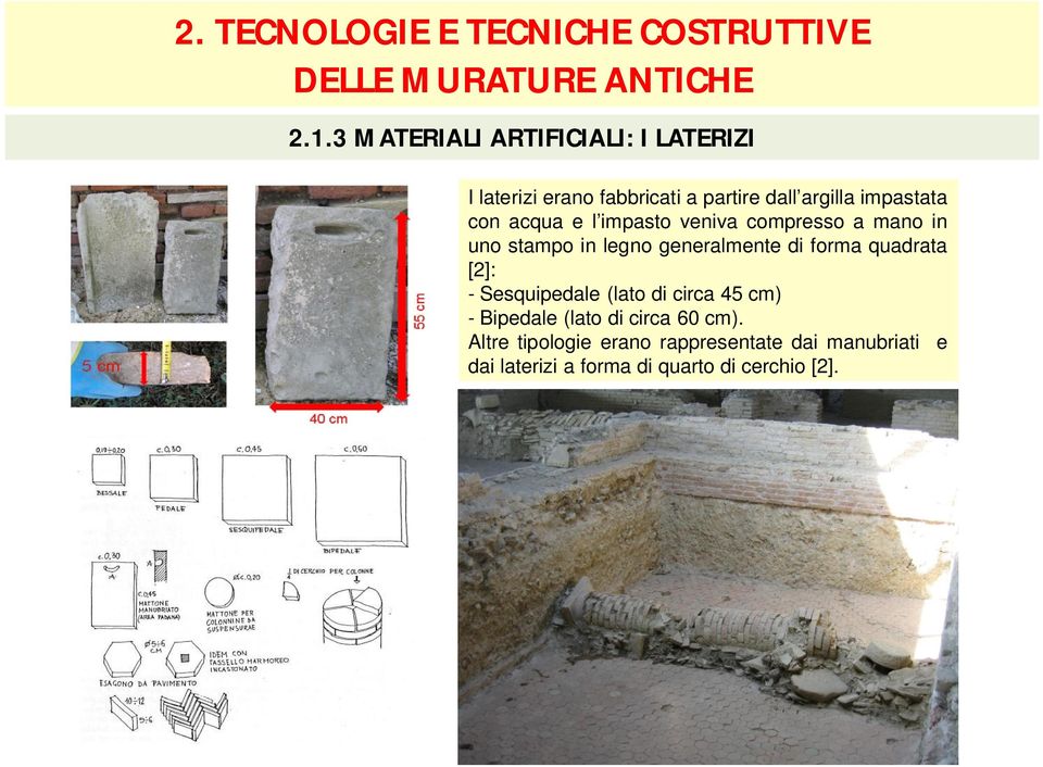 di forma quadrata [2]: - Sesquipedale (lato di circa 45 cm) - Bipedale (lato di circa 60 cm).