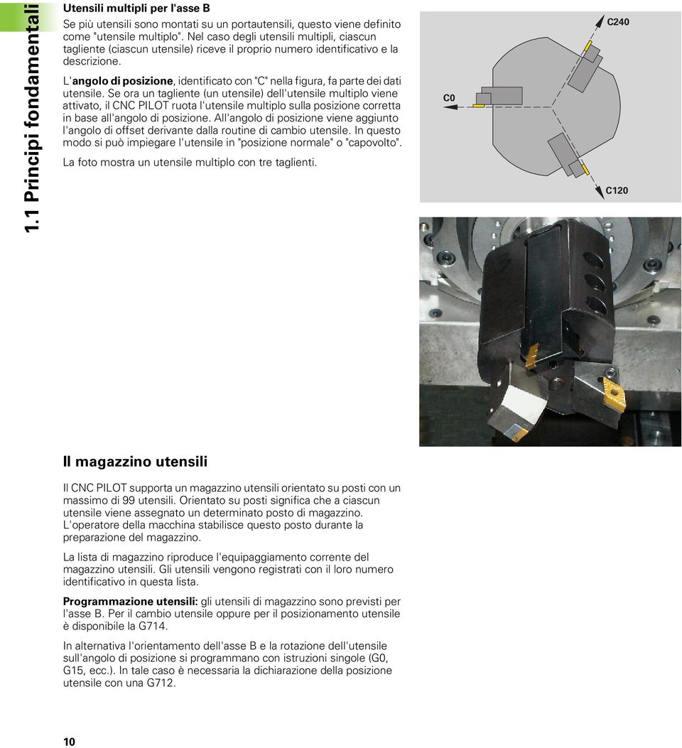 L'angolo di posizione, identificato con "C" nella figura, fa parte dei dati utensile.