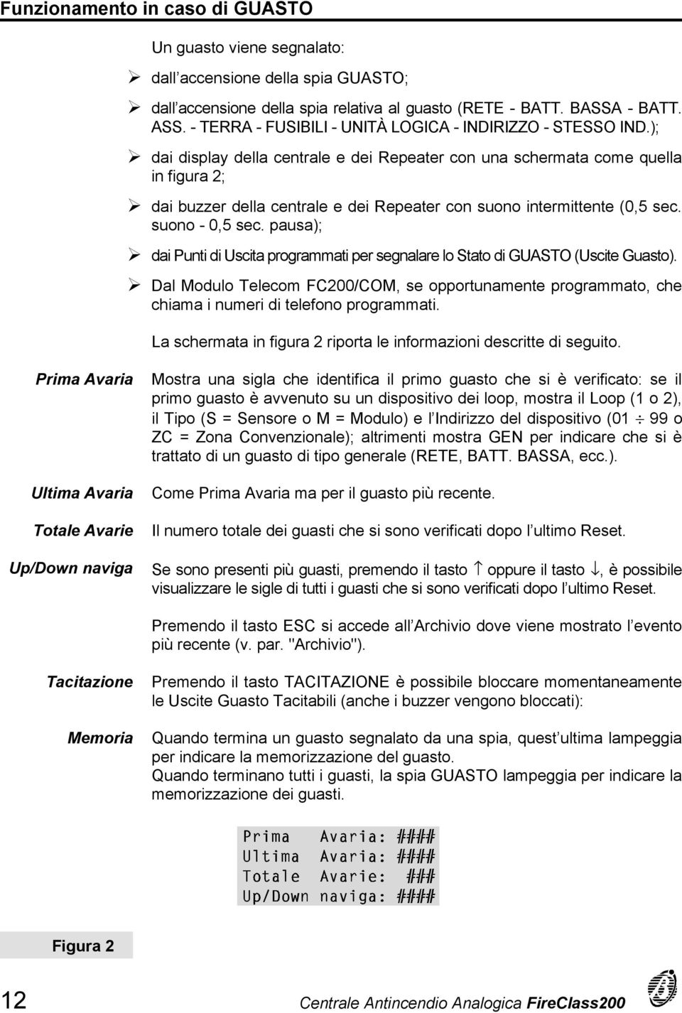 ); dai display della centrale e dei Repeater con una schermata come quella in figura 2; dai buzzer della centrale e dei Repeater con suono intermittente (0,5 sec. suono - 0,5 sec.