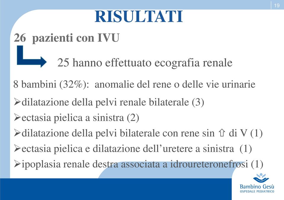 a sinistra () dilatazione della pelvi bilaterale con rene sin di V () ectasia pielica e