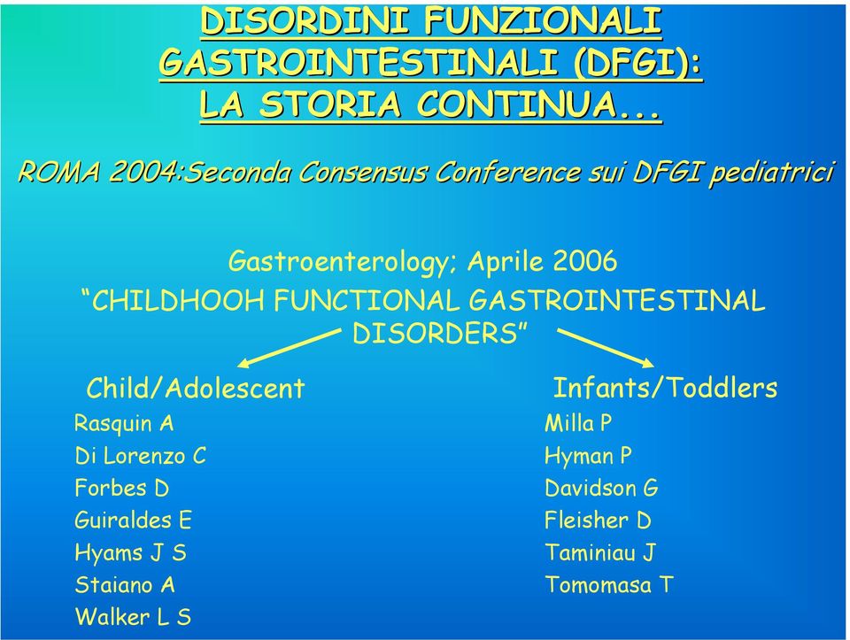 CHILDHOOH FUNCTIONAL GASTROINTESTINAL DISORDERS Child/Adolescent Rasquin A Di Lorenzo C