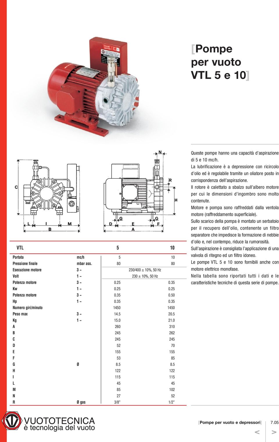 5 8.5 H 122 122 I 115 115 L 45 45 M 85 102 N 27 52 R Ø gas 3/8 1/2 Queste pompe hanno una capacità d aspirazione di 5 e 10 mc/h.