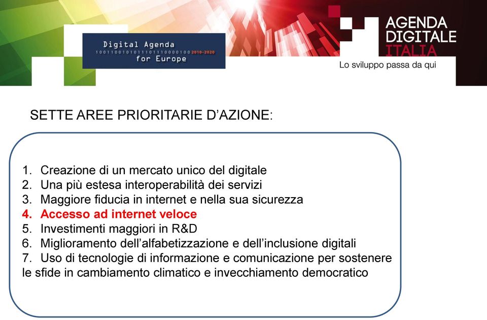 Accesso ad internet veloce 5. Investimenti maggiori in R&D 6.