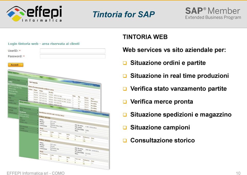 stato vanzamento partite Verifica merce pronta Situazione