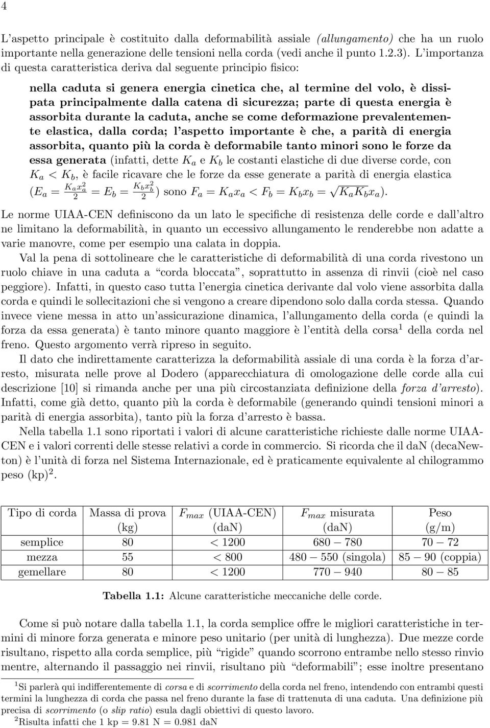 parte di questa energia è assorbita durante la caduta, anche se come deformazione prevalentemente elastica, dalla corda; l aspetto importante è che, a parità di energia assorbita, quanto più la corda