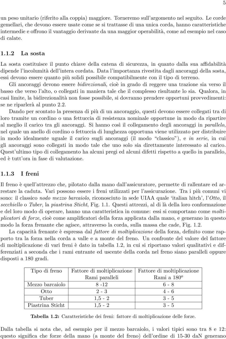 caso di calate. 1.1.2 La sosta La sosta costituisce il punto chiave della catena di sicurezza, in quanto dalla sua affidabilità dipende l incolumità dell intera cordata.