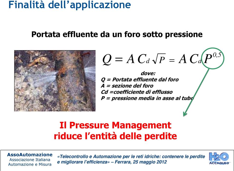 foro A = sezione del foro Cd =coefficiente di efflusso P =