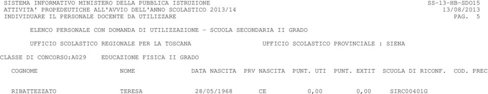 5 CLASSE DI CONCORSO:A029 EDUCAZIONE