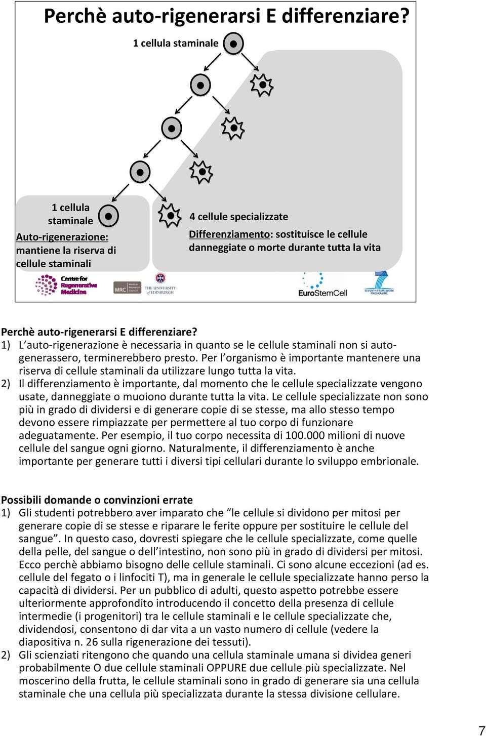 la vita  1) L auto rigenerazione è necessaria in quanto se le cellule staminali non si autogenerassero, terminerebbero presto.