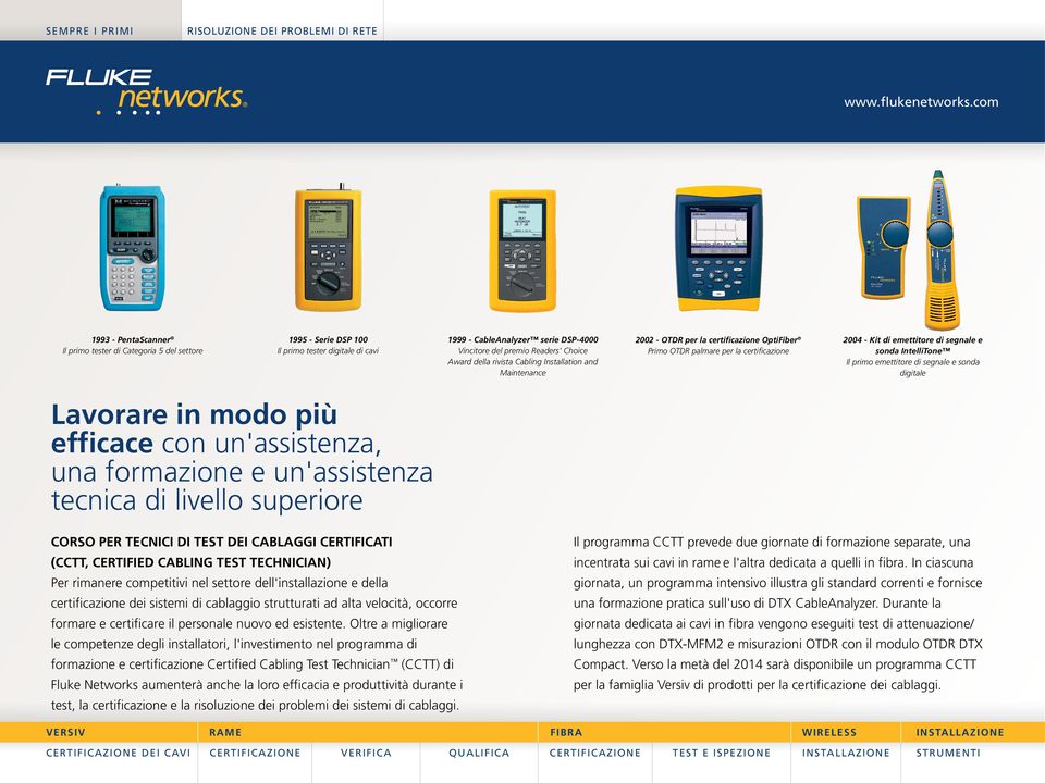 primo emettitore di segnale e sonda digitale Lavorare in modo più efficace con un'assistenza, una formazione e un'assistenza tecnica di livello superiore CORSO PER TECNICI DI TEST DEI CABLAGGI