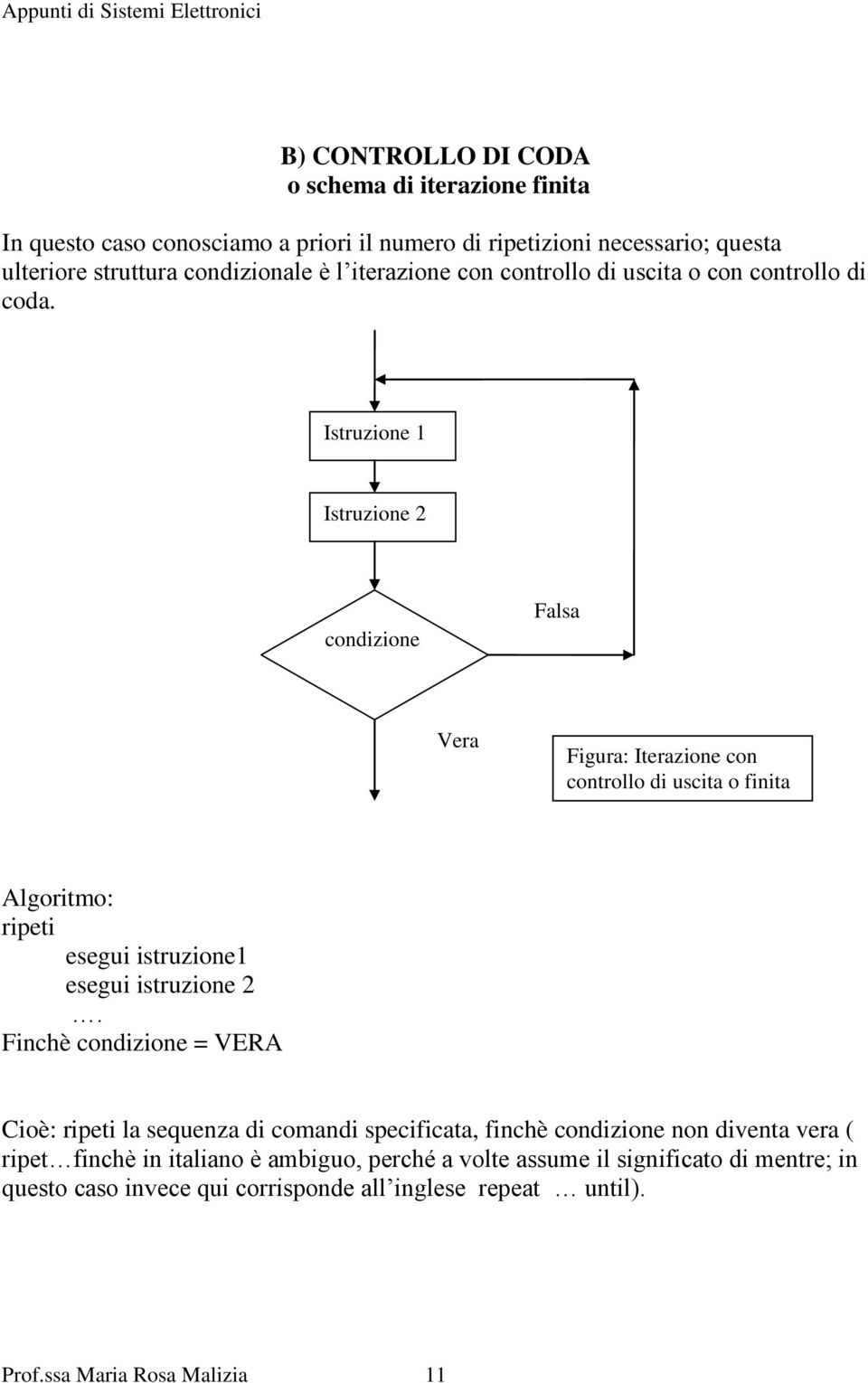 Istruzione 1 Istruzione 2 condizione Falsa Vera Figura: Iterazione con controllo di uscita o finita Algoritmo: ripeti esegui istruzione1 esegui istruzione 2.