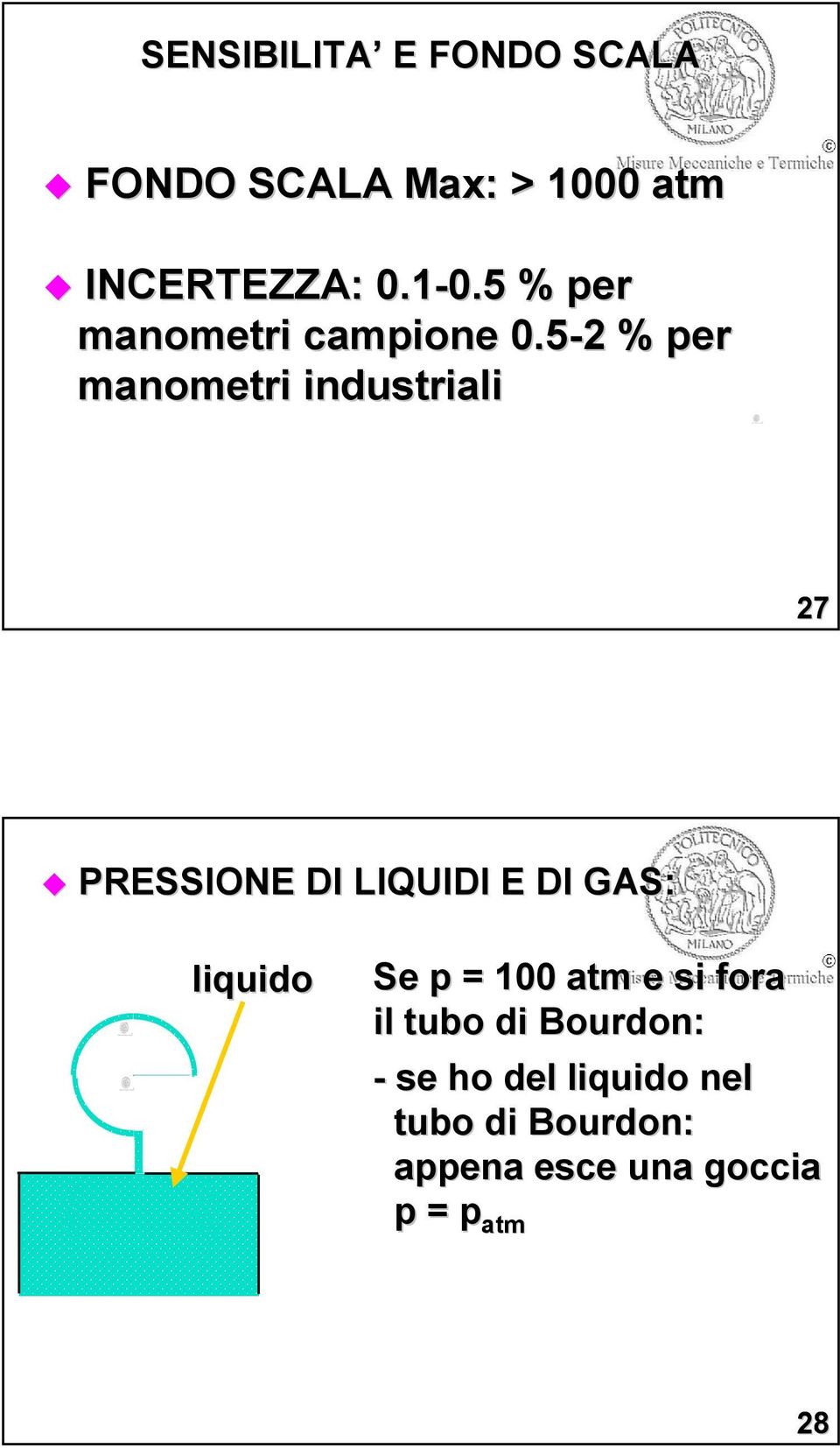 5-2 2 % per manometri industriali 27 PRESSIONE DI LIQUIDI E DI GAS: liquido