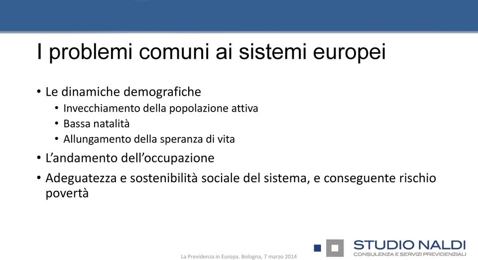 Allungamento della speranza di vita L andamento dell occupazione