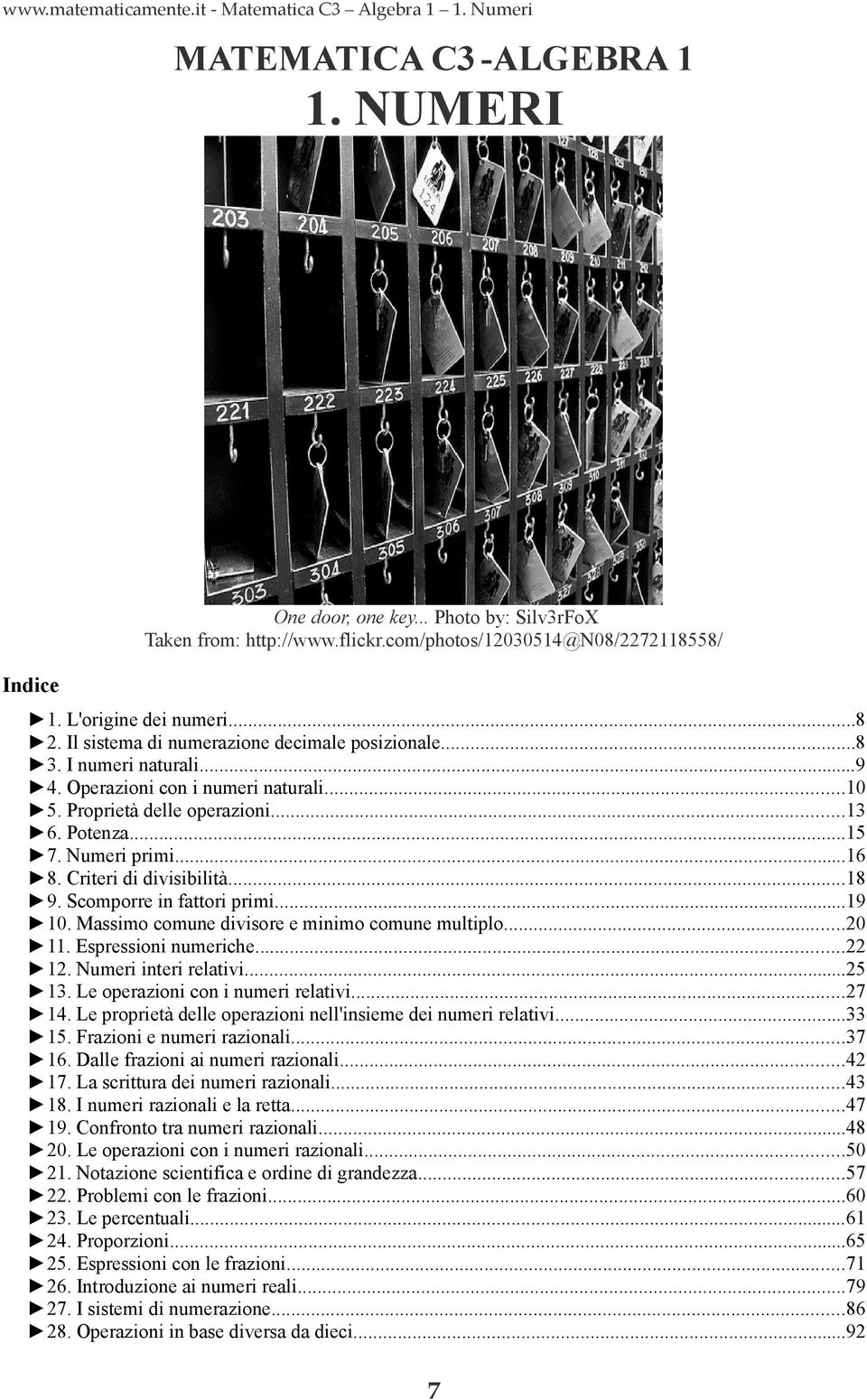 Numeri primi...6 8. Criteri di divisibilità...8 9. Scomporre in fattori primi...9 0. Massimo comune divisore e minimo comune multiplo...0. Espressioni numeriche.... Numeri interi relativi...5 3.