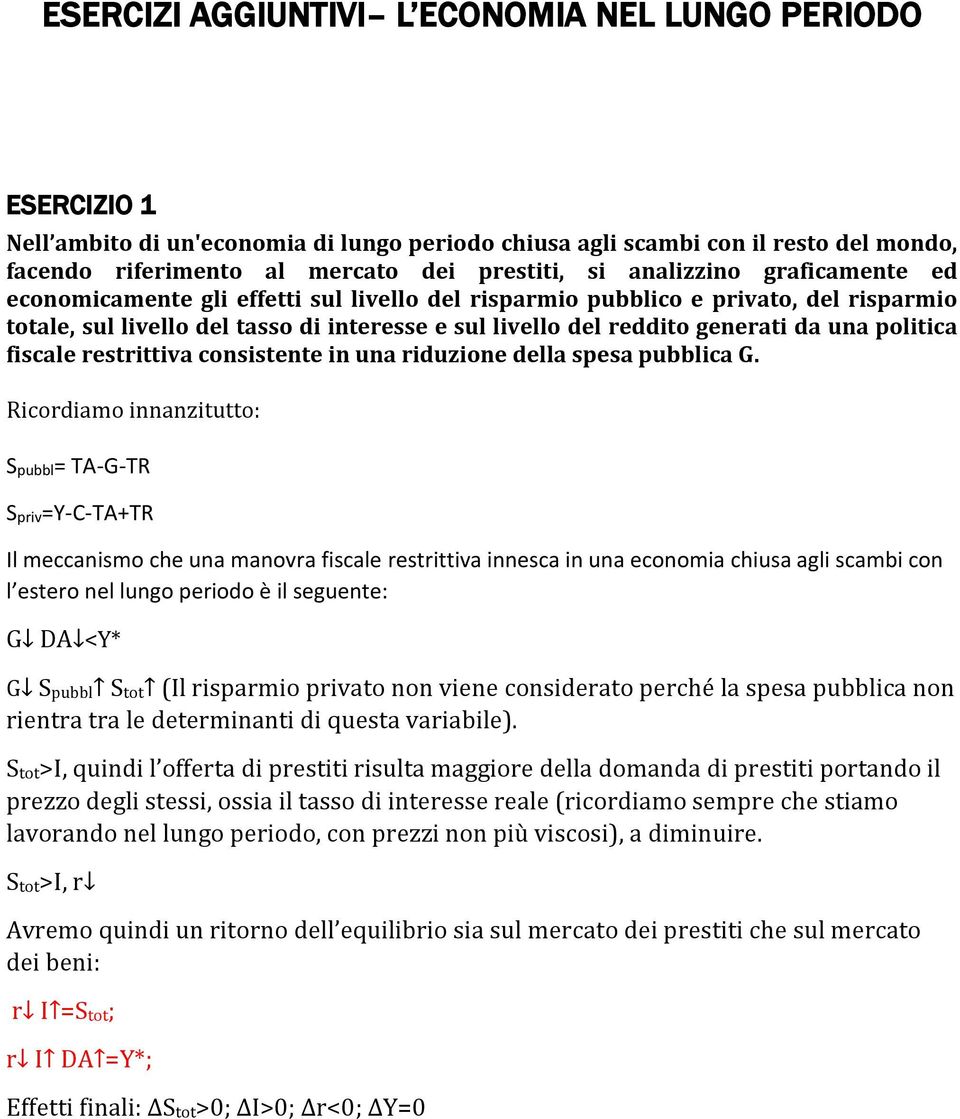 politica fiscale restrittiva consistente in una riduzione della spesa pubblica G.