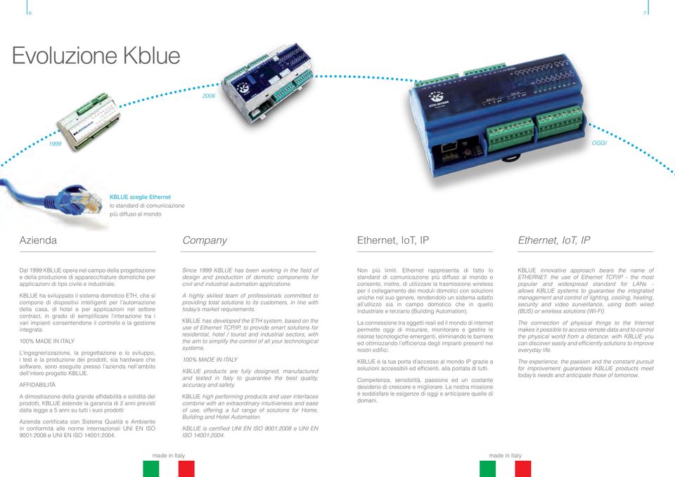 KBLUE ha sviluppato il sistema domotico ETH, che si compone di dispositivi intelligenti per l automazione della casa, di hotel e per applicazioni nel settore contract, in grado di semplificare l